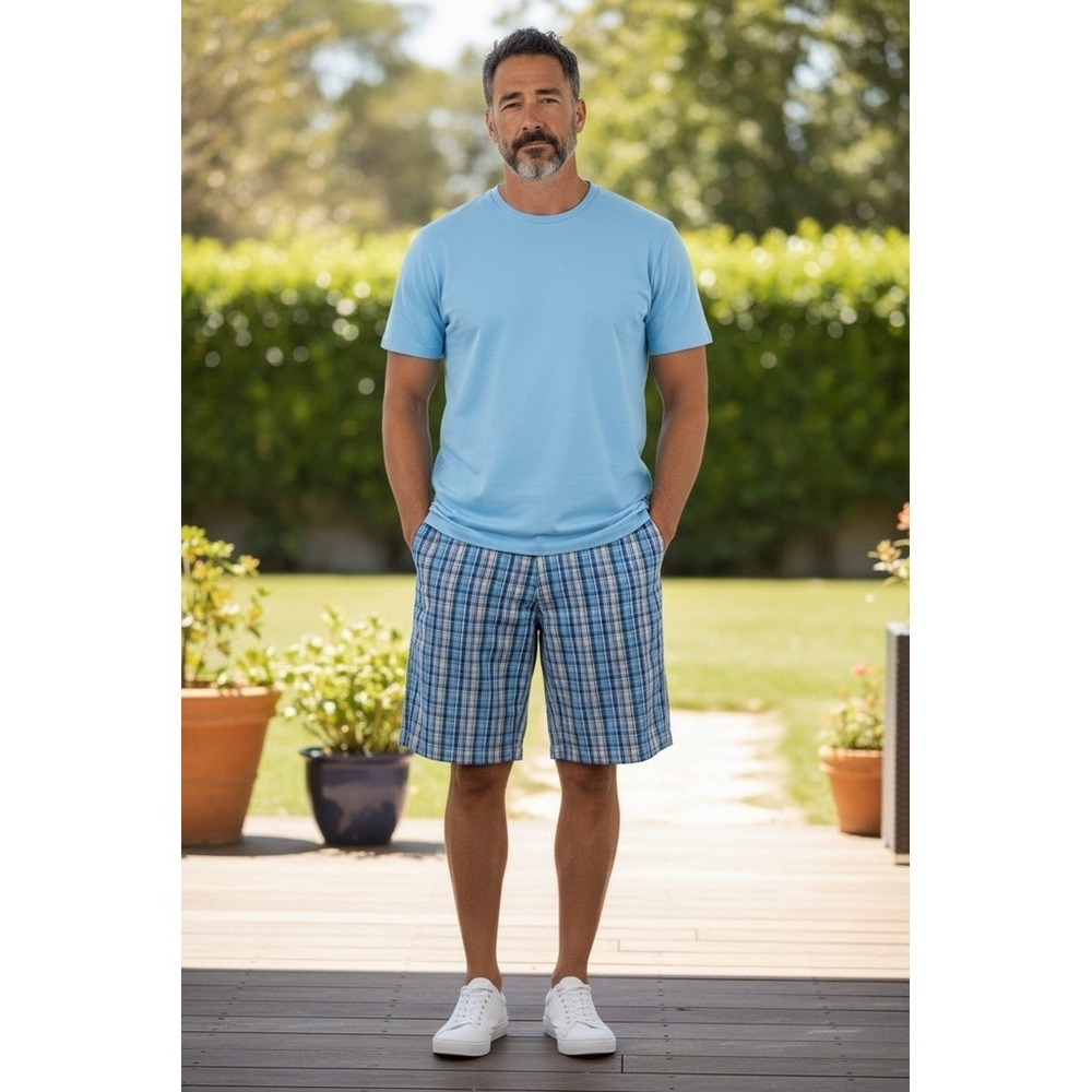 Pro Tour Men's Plaid Golf Casual‎ Shorts Blue Green White 40 Flat front preppy